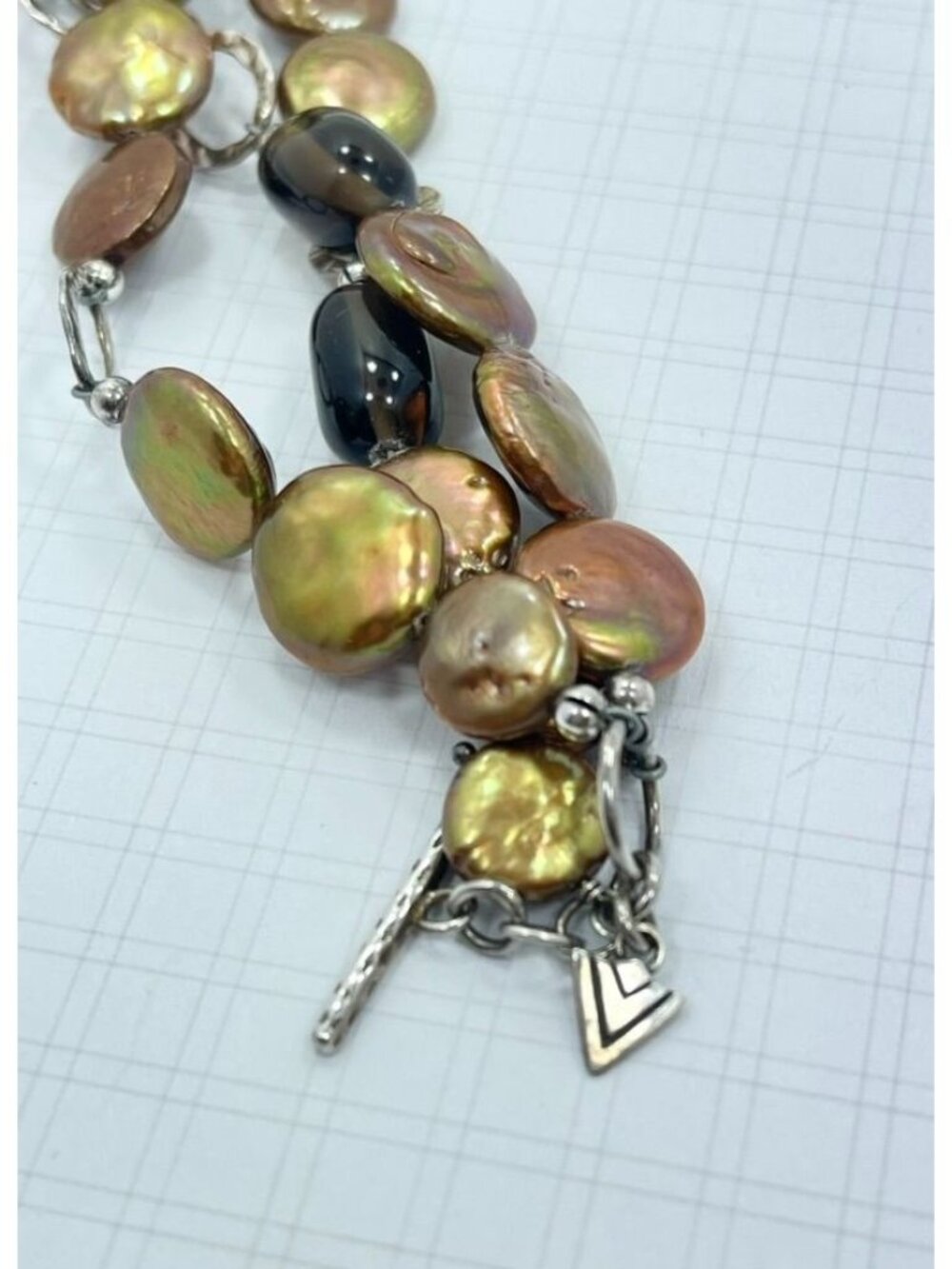 Retired Silpada Triple Strand Bronze Pearl Smoky Quartz Sterling Silver Bracelet - Picture 7 of 7